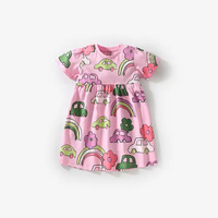 Robes mini décontractées respirantes en polyester/coton pour filles, motif dessin animé mignon, idéales pour les sorties et l'escalade – Qualité supérieure, ODM