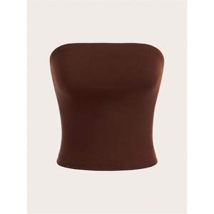 Haut court moulant sans bretelles pour femme, style bandeau, en jersey uni, taille naturelle - Product Image 1