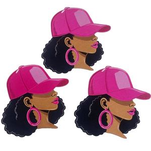 Parche Bordado de Niña Negra con Sombrero Rosa, Aplique de Moda para Niña, Insignia Personalizada para Planchar en Chaquetas, Decoración de Ropa DIY - Product Image 1