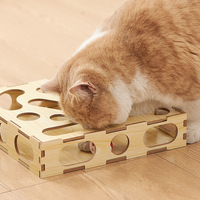 Jouet interactif pour chat en bois de qualité supérieure - Griffoir avec plateau tournant à billes, boîte de jeu d'intérieur pour chaton pour soulager l'ennui