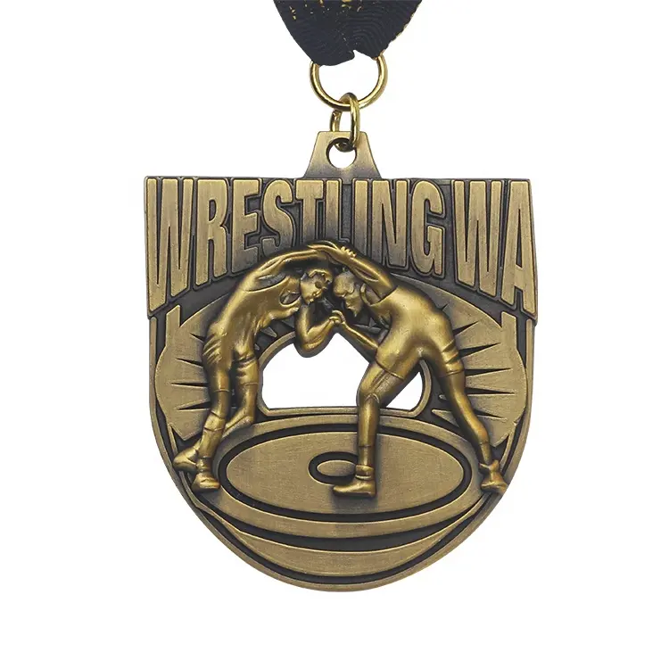 धातु खोखली लड़ाई सजावट पदक विजेता कस्टम 3 डी प्राचीन स्वर्ण कुश्ती खेल पुरस्कार