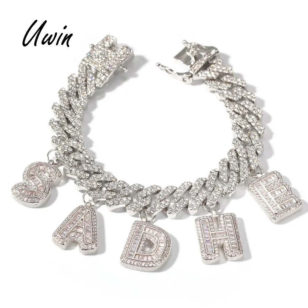 Custom Baguette Letter Charm Bracelet DIY Initial Name Necklace Personalize Rapper Jewelry Dropshipping Wholesale Price