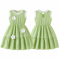 Nouvelle Robe d'été 2026 pour Filles, Modèle Fleurie Sans Manches, Robe Gâteau Superposée Douce, Col à Volants, Vert, Collection Boutique, Vente Chaude, Robes pour Enfants