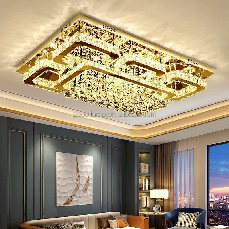 Hot Selling Modern LED Chandelier Ceiling Light Luxury Crystal Lamp for Living Room Stainless Steel AC for Wedding Villa