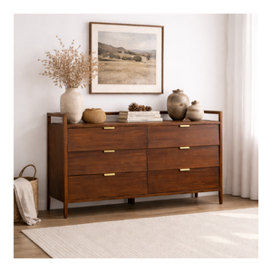 Commode en bois de style Mid-Century Modern avec 6 tiroirs, longue armoire de rangement pour chambre à coucher, salon, meubles de maison - Product Image 6