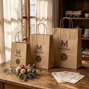 Sacchetti di <span class=keywords><strong>Carta</strong></span> Personalizzati Stampati per Boutique, <span class=keywords><strong>Shopping</strong></span>, Consegna Cibo e Asporto con Manici - Product Image 1