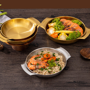 Commercial Korean Cookware Various Sizes Seafood Pot Stainless Steel Double Ear Gold <strong>Paella</strong> <strong>Pan</strong> - Product Image 1