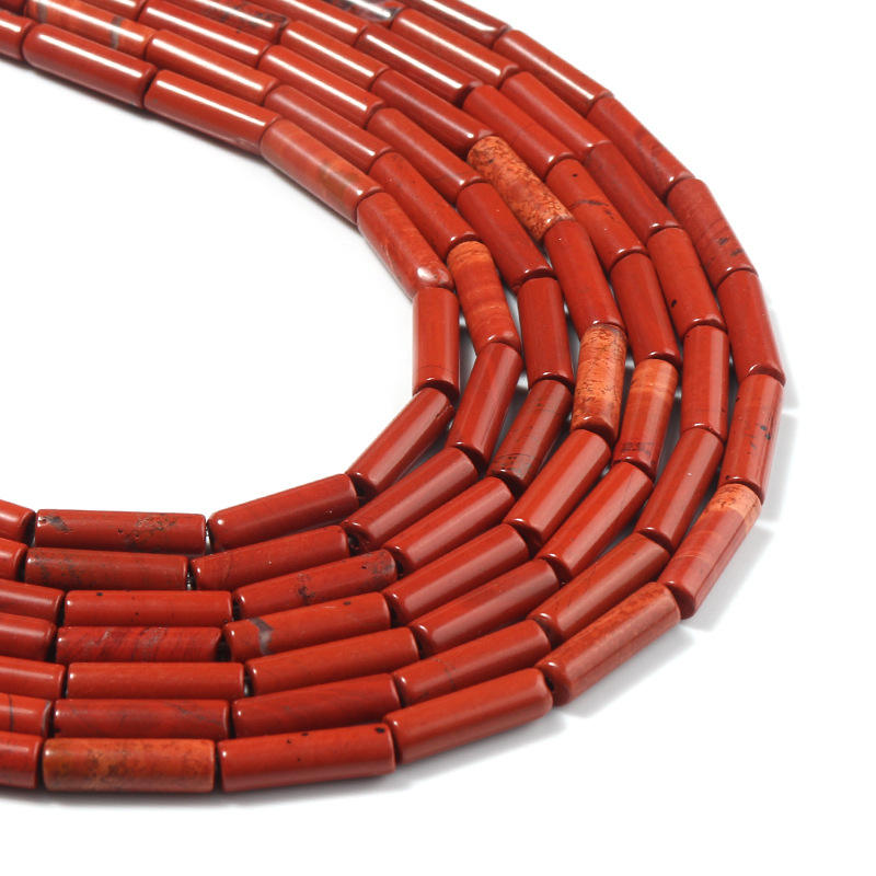 4*13mm Natural Cylinder Long Straight Tube Stone Bead Red Jasper