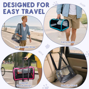 Transportín Plegable para Gatos, Material Oxford de Lados Suaves, Diseño Transparente para Viajar Fácilmente, con Asa de Transporte y Correa para el Hombro - Product Image 1
