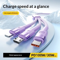 Cable USB-A Trenzado Tres en Uno Compatible con Android para 6A, Cable de Carga Súper Rápida de 100W para Teléfonos Inteligentes