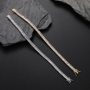 5MM Rectangular Zircon Single-row Chain, Tennis <b>Bracelet</b>, Hip-hop Hipster Jewelry Men Tanjing Fashion Lijing Necklace - Product Image 3