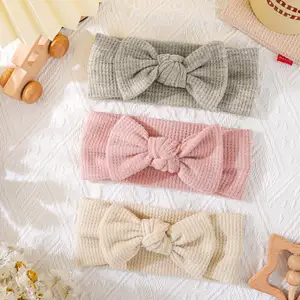 New Design Princess Stretch Elastic Bowknot Hairband Waffle Headband Knit Knot Baby Headbands Head Wraps