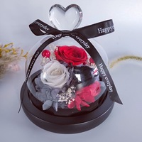 Rose éternelle artisanale de haute qualité, préservée sous cloche en verre en forme de cœur avec LED, livrée dans un coffret cadeau pour la Fête des Pères et Noël