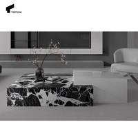 Table basse carrée en marbre noir Calacatta, durable, écologique et de luxe léger, pour villa et salon
