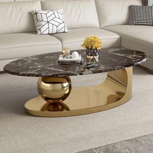 Tavolino <span class=keywords><strong>da</strong></span> Caffè Ovale YuanChang in Stile Nordico Moderno, Unico in Marmo Bianco e Oro per Soggiorno - Product Image 3