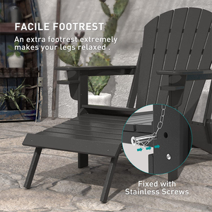 DU'S Outdoor Folding Beach <strong>Chair</strong> Classic Casual Garden <strong>Chair</strong> <strong>with</strong> <strong>Footstool</strong> Recliner - Product Image 4