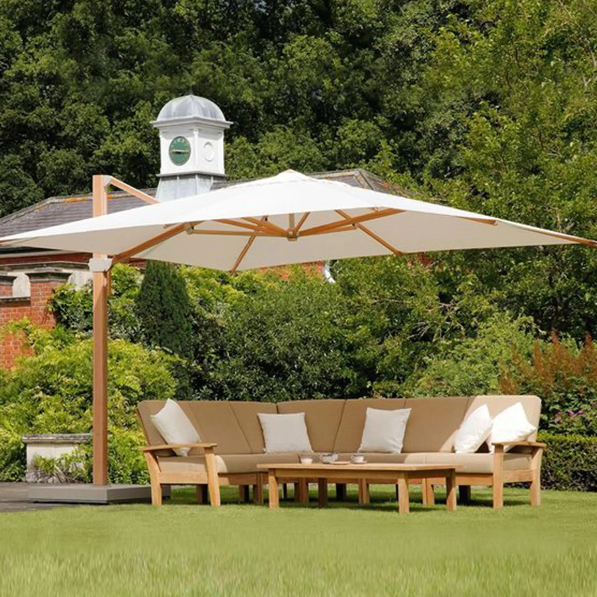 Balinese 11 Voet Groot Formaat Zonwering Uv50aluminium Markt Patio Tuin Parasol Buiten Parasol Met Eenvoudig Open Systeem