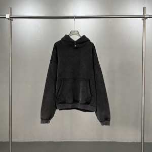 Sweat à capuche pour homme personnalisé en coton épais délavé à l'acide, motif cœur, avec strass, couture de rechange, coupe ample et effet usé - Product Image 5
