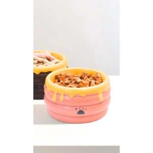 Honey Pot Shape Cute Ceramic Bowl Ceramic Slow <b>Feeder</b> Bowl for Pets Anti-Chok <b>Cat</b> Food and Water Dish with Neck Protection - Product Image 6