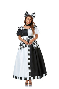 Alta calidad Alice's Adventures In Wonderland Cosplay blanco y negro a cuadros Mickey vestido Halloween Mujer - Product Image 4