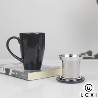 Mug à thé en céramique avec logo personnalisé, infuseur en acier inoxydable, tasse à café en porcelaine blanche avec filtre à thé pour le bureau et la maison
