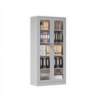 Armoire de rangement en acier moderne verrouillable avec porte en verre transparent, étagères réglables pour bureau, bureau à domicile, atelier et école