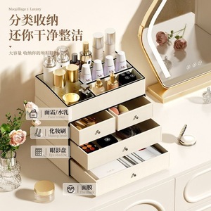 Cosmetic <b>Storage</b> <b>Box</b> With Drawers Leather Makeup Organizer Desktop Skincare Jewelry Holder High Capacity Dressing Table Rack - Product Image 3