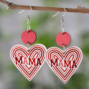 Pendientes de madera Regalo del Día de la madre Flores de mamá Colgante de círculo en forma de corazón Pendientes de doble cara para mujeres Uionen 992 - Product Image 6