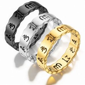 Anillo Hueco de Acero Inoxidable con Mantra de Seis Palabras, Anillos de la Verdadera Realidad para Mujeres y Hombres, Anillos de Boda de Acero de Titanio, Joyería de Lujo Ligero - Product Image 3