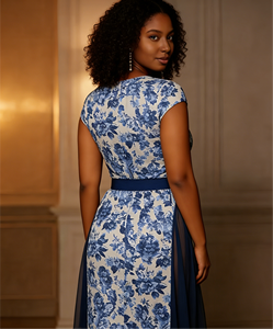 Vestido Maxi Vintage de Porcelana Azul y Blanca para Mujer |   Conjunto Casual de Verano, Natural, Elegante, Holgado, de Cintura Alta, Tejido y Fluido - Product Image 6