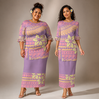 Nouvel ensemble deux pièces personnalisé Puletasi Samoan 2026, grande taille, imprimé floral tribal polynésien, robe longue maxi assortie