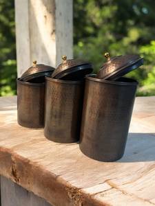 Handcrafted Copper Spice Canisters Cylinder Shape Airtight Lids Industrial Design Kitchen <b>Storage</b> - Product Image 2