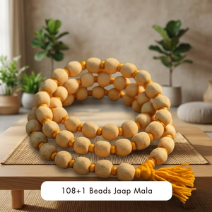 108+1 <b>Beads</b> Jaap <b>Mala</b> Natural Polished Wooden Agricultural Waste Prayer <b>Beads</b> Chemical-Free Storage Yellow Tassel <b>for</b> Worship - Product Image 2