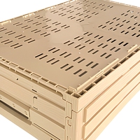 Caisse de rangement pliable en plastique écologique réutilisable, aspect bois, ventilée, empilable et recyclable
