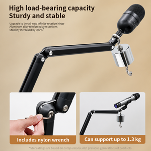 Bras de microphone OEM robuste avec gestion de câbles intégrée, bras articulé à 360° °   Support de microphone pour diffusion de podcasts – Vente en gros - Product Image 2