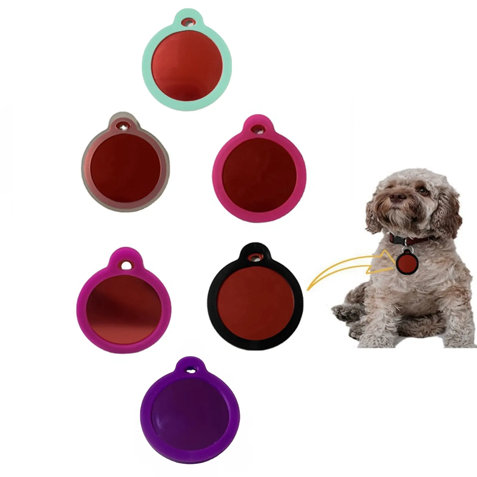 Oksilicon-Juego de silenciadores de goma para etiqueta de perro y gato, de silicona, forma redonda, 40mm
