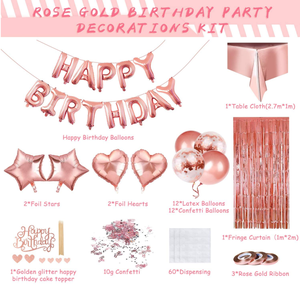 Ballons en aluminium Or Rose Joyeux Anniversaire, Sac <span class=keywords><strong>de</strong></span> confettis, Décorations <span class=keywords><strong>de</strong></span> gâteau, Rideau, Nappe, Ruban pour Fête d'Anniversaire Fille Femme - Product Image 6