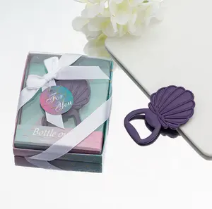 Wedding Favors or Baby Shower Gifts Elegant Box Purple Seashell Design Baby Bottle Opener