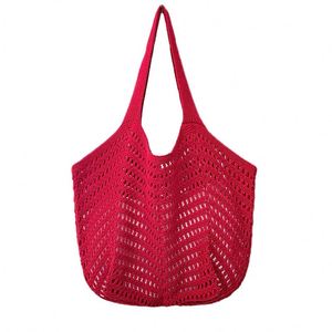 Summer Casual Crochet <b>Shoulder</b> <b>Bag</b> - <b>Large</b>-Capacity Hollow Design for Beach and Vacation - Product Image 5