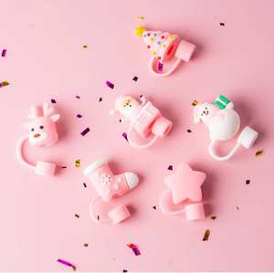 Cute Eco-Friendly CE Certified Disposable Christmas Pink Silicone Straw Covers 10mm/0.4In Lids <b>Protectors</b> Toppers Accessories - Product Image 3