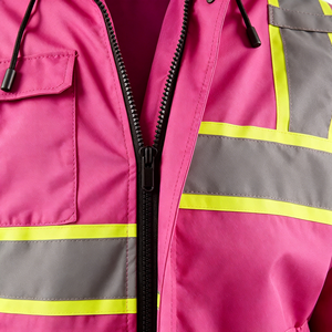 <b>Pink</b> High Visibility ANSI Class 1 EN ISO 20471 Certified <b>Waterproof</b> Rain <b>Jacket</b> for Women Breathable Reflective Safety Coat - Product Image 4