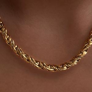 Collar YF4069 Estilo Hip Hop Vintage de Acero Inoxidable, Chapado en Oro de 18K, Resistente al Agua, <span class=keywords><strong>Cadena</strong></span> Gruesa de Cuerda Trenzada, Gargantilla - Product Image 2