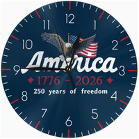 Horloge murale en bois pour la célébration du 250e anniversaire, avec éléments de drapeau, horloge silencieuse, décoration commémorative pour la fête de l'Indépendance