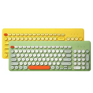 Retro Bluetooth Laptop Keyboard Wireless For Girls Officework Wireless Typewriter Keyboard Combo Computer Round key keyboard