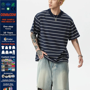 T-shirt a Righe con Colletto Piccolo a Costine Spesse Personalizzata, <span class=keywords><strong>Top</strong></span> Oversize a Maniche Corte, Semplice per Uso Quotidiano, Servizio OEM, Vendita all'Ingrosso - Product Image 1