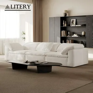 Modern couch comfortable feather filling white modular corner cream white sectional fabric sofa set couch for living room