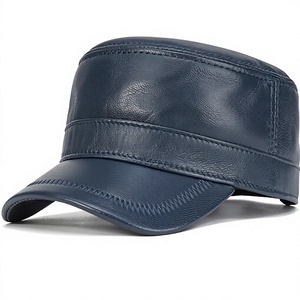 Unisex PU Leather <b>Flat</b> Cap Solid Color Casual Fitted <b>Hat</b> for Adults 56-58CM Multi-Panel Design - Product Image 1