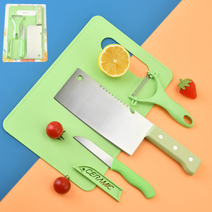 Ensemble de couteaux de cuisine avec planche à découper en acier inoxydable, 4 pièces, couteau à découper, couteau à fruits, éplucheur, ustensiles ménagers - Product Image 1