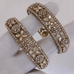 Designer Jewelemarket Gold Plated <b>Crystal</b> Stone Bangles Set Fine Jewelry 2.4 Size for Weddings & Parties - Product Image 2