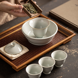 Chinese Antique-Style Glazed Gaiwan Porcelain With Lid Kung Fu <b>Tea</b> <b>Set</b> Serving Bowl Afternoon <b>Tea</b> - Product Image 3